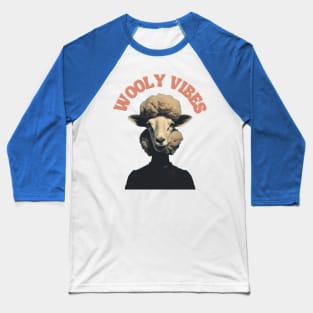 Wooly Vibes- Retro Sheep Girl Vintage Collage Baseball T-Shirt